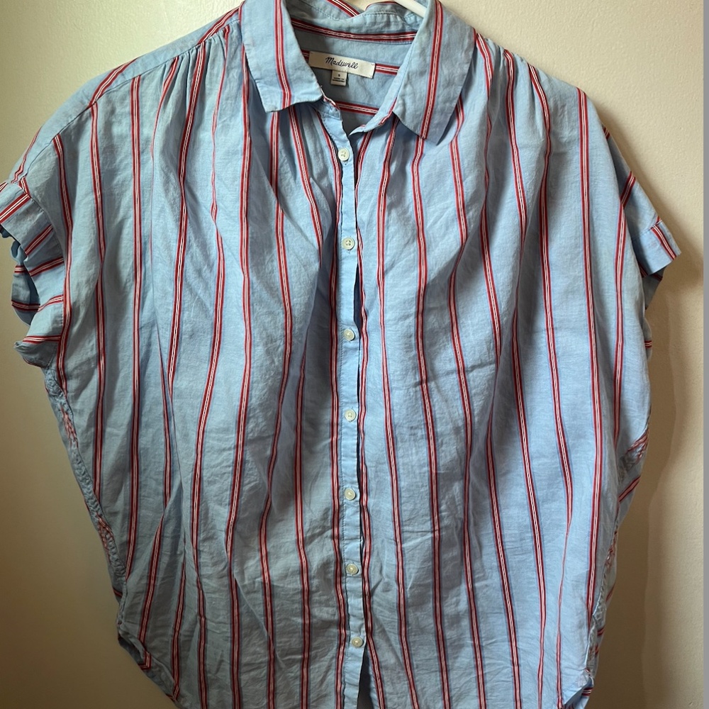Madewell Blue and Red Stripe Button Down